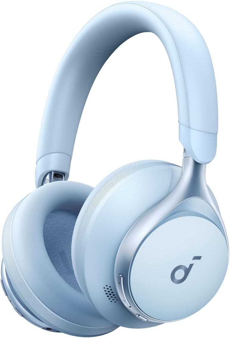 Soundcore by Anker, Space One, Active Noise Cancelling Headphones, 2X Stronger Voice Reduction, 40H ANC Playtime, App Control, LDAC Hi-Res Wireless, Comfortable Fit, Clear Calls, Bluetooth 5.3 (Blue) Sky Blue Space One