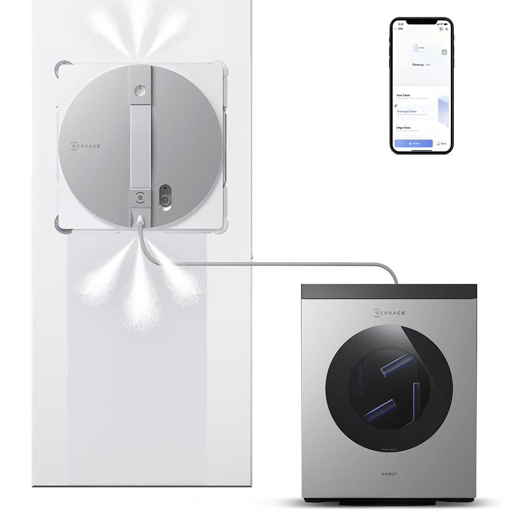 ECOVACS WINBOT W3 Omni Robot Window Cleaner with Auto-Clean & Multi-Functional Station, Win-SLAM 5.0 Smart Navigation, Intelligent Cleaning with Triple Spray System, 12-Level Protection