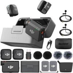 DJI Mic Mini (2 TX + 1 RX + Charging Case) Wireless Lavalier Microphone, Ultralight, Noise Cancelling, Up to 48-Hour Battery Life Bundle with 2 x Deco Gear Lapel Microphone and 5" EVA Case DJI Mic Mini + Essentials
