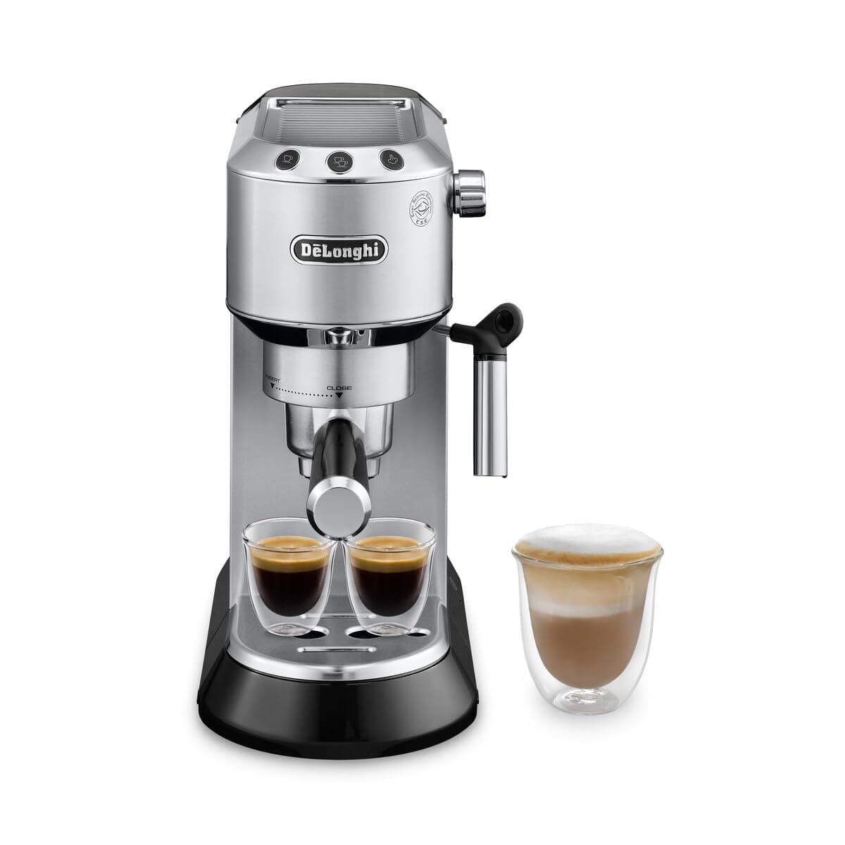 De’Longhi Dedica Espresso Machine with Manual Milk Frother, 15-Bar Pump & Adjustable Tray - Home Barista Coffee Maker for Espresso, Latte, Cappuccino & Iced Coffee - Italian Stainless Steel Design Silver