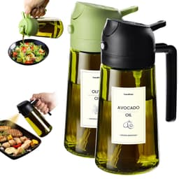 TrendPlain - Original 16oz/470ml Olive Oil Dispenser Bottle for Kitchen Gadgets and Air Fryer Accessories - Olive Oil Sprayer for Cooking w/Stickers - Black&Green 2 Pack Black&Green
