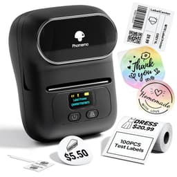 Phomemo M110 Label Makers - Barcode Label Printer Bluetooth Label Maker Portable Thermal Printer for Small Business, Address, Barcode, Logo, Clothing, Mailing, Sticker Printers for Phone & PC, Black Black 1 Printer + 1 Roll Label